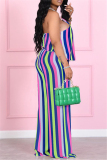 Pink Sexy Casual Striped Print Backless Halter Sleeveless Two Pieces