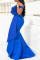 Blue Sexy Solid Pearl V Neck Evening Dress Dresses