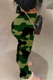 Green Fashion Camouflage Printed Casual Trousers