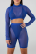 Blue Casual Solid Split Joint Half A Turtleneck Long Sleeve Two Pieces