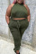 Army Green Casual Solid Bandage Split Joint O Neck Plus Size Two Pieces