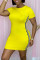 Yellow Fashion Casual Solid Split Joint O Neck Short Sleeve Dress