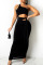Black Sexy Solid Bandage Hollowed Out Split Joint Oblique Collar Pencil Skirt Dresses