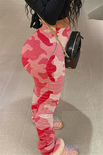 Red Fashion Camouflage Printed Casual Trousers