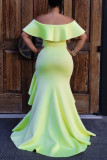 Light Green Fashion Sexy Solid Backless Asymmetrical Off the Shoulder Evening Dress