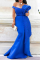 Blue Sexy Solid Pearl V Neck Evening Dress Dresses