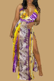Multicolor Fashion Sexy Backless V Neck Sling Dress