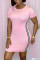 Pink Fashion Casual Solid Split Joint O Neck Short Sleeve Dress