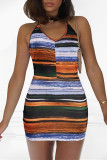 Multicolor Fashion Sexy Print Backless Halter Sleeveless Dress
