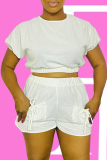 White Fashion Casual Solid Bandage With Bow O Neck Short Sleeve Two Pieces