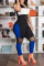 Blue Black Casual Sportswear Patchwork Hooded Collar Sleeveless Skinny Jumpsuits