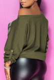 Army Green Fashion Celebrities Adult Print Letter Oblique Tops