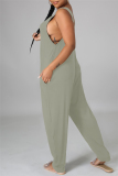 Light Green Fashion Casual Solid Basic O Neck Loose Jumpsuits