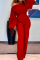 Red Fashion Casual Solid Bandage Oblique Collar Regular Jumpsuits