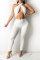 White Fashion Sexy Solid Hollowed Out Without Belt Halter Skinny Jumpsuits