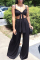 Black Sexy Casual Solid Bandage Backless Spaghetti Strap Sleeveless Two Pieces