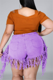 Purple Fashion Casual Solid Tassel Plus Size Jeans