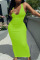 Fluorescent Green Casual Daily Solid Split Joint V Neck A Line Dresses
