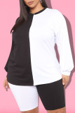 Black And White Fashion Casual Patchwork Basic O Neck Long Sleeve Two Pieces