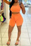 Orange Fashion Casual Solid Vests U Neck Sleeveless Two Pieces