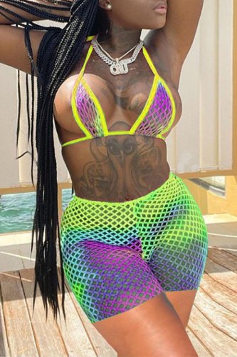 Yellow Sexy Patchwork Tie-dye Swimwears