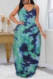 Blue Fashion Plus Size Solid Backless Spaghetti Strap Sleeveless Dress