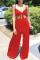 Red Sexy Casual Solid Bandage Backless Spaghetti Strap Sleeveless Two Pieces