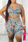 Multicolor Fashion Casual Print Vests U Neck Plus Size Two Pieces
