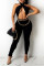 Black Fashion Sexy Solid Hollowed Out Without Belt Halter Skinny Jumpsuits