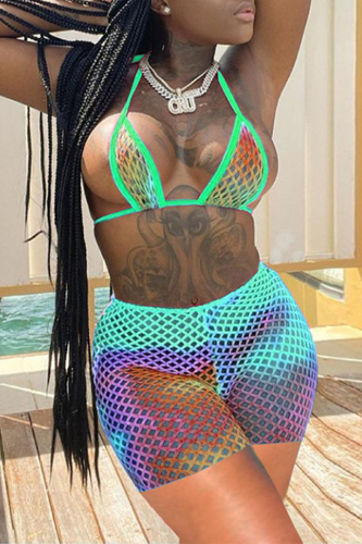 Green Sexy Patchwork Tie-dye Swimwears