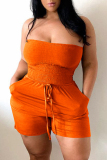 Orange Sexy Casual Solid Backless Strapless Regular Romper