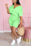 Khaki Fashion Short Sleeve Top Shorts Casual Set