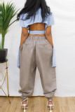 Light Blue Fashion Casual Solid Backless Turndown Collar Tops