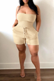 Grey Sexy Casual Solid Backless Strapless Regular Romper