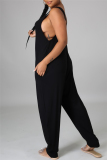 Black Fashion Casual Solid Basic O Neck Loose Jumpsuits
