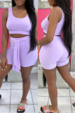 Light Purple Fashion Casual Solid Vests U Neck Sleeveless Two Pieces