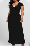 Black Casual Solid Bandage Split Joint V Neck Evening Dress Plus Size Dresses