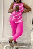 Pink Fashion Casual Striped Print Vest Trouser Set
