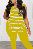 Yellow Fashion Casual Striped Print Vest Trouser Set
