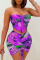 Purple Sexy Patchwork Tie-dye Strapless Sleeveless Two Pieces