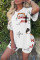 White Fashion Casual Print Basic O Neck Short Sleeve Two Pieces