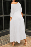 White Fashion Casual Letter Print Oblique Collar Irregular Dress