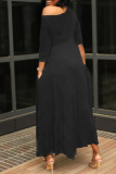Black Fashion Casual Letter Print Oblique Collar Irregular Dress
