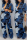 Blue Fashion Casual Camouflage Print Basic V Neck Regular Jumpsuits