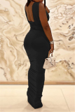 Black Fashion Sexy Solid Backless Fold U Neck Sleeveless Dress