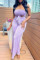 Light Purple Sexy Casual Solid Hollowed Out Backless Strapless Regular Jumpsuits