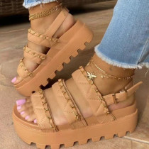 Light Brown Fashion Casual Hollowed Out Patchwork Sandals