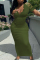 Army Green Fashion Solid Split Joint V Neck Short Sleeve Dress