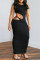 Black Fashion Sexy Solid Hollowed Out O Neck Sleeveless Dress
