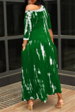 Green Fashion Print Basic O Neck Irregular Dress